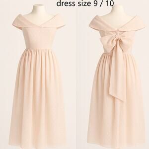 Vintage Cachet Bari Protas Blush Swiss Dot Off-Shoulder Dress Oversized Bow 9 10